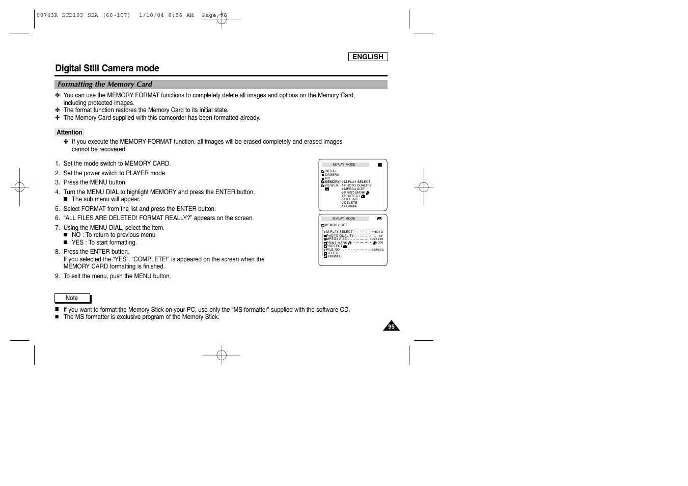Digital still camera mode | Samsung SCD103/215 User Manual | Page 99 / 112
