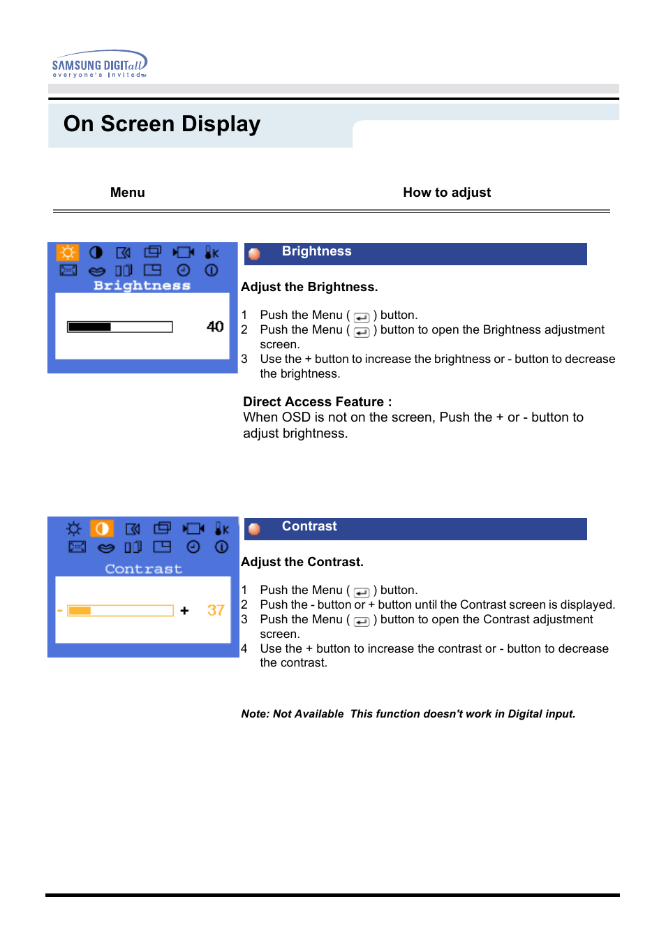 On screen display | Samsung 151P User Manual | Page 19 / 51