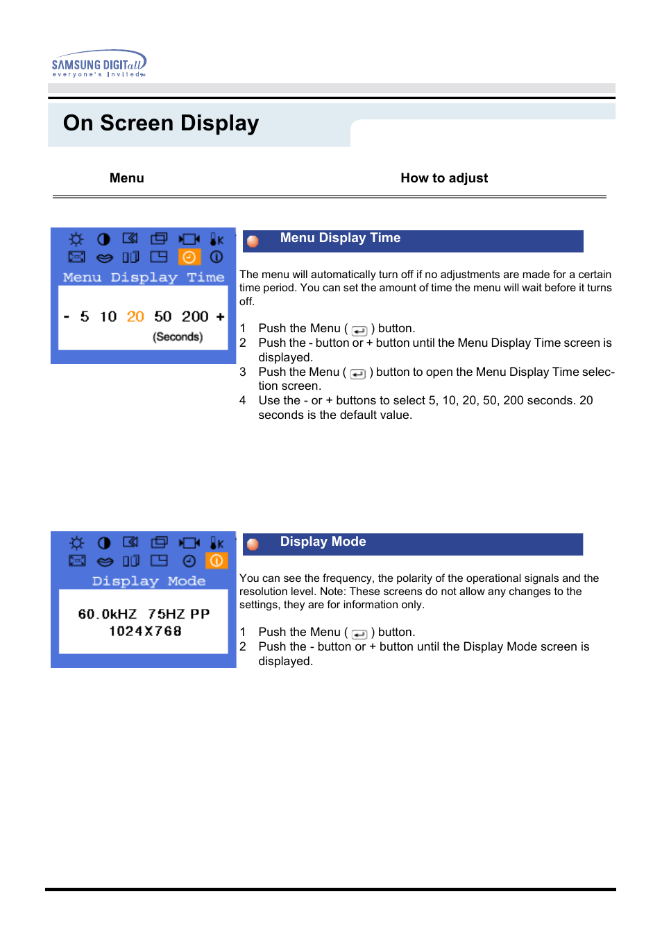 On screen display | Samsung 151P User Manual | Page 27 / 51