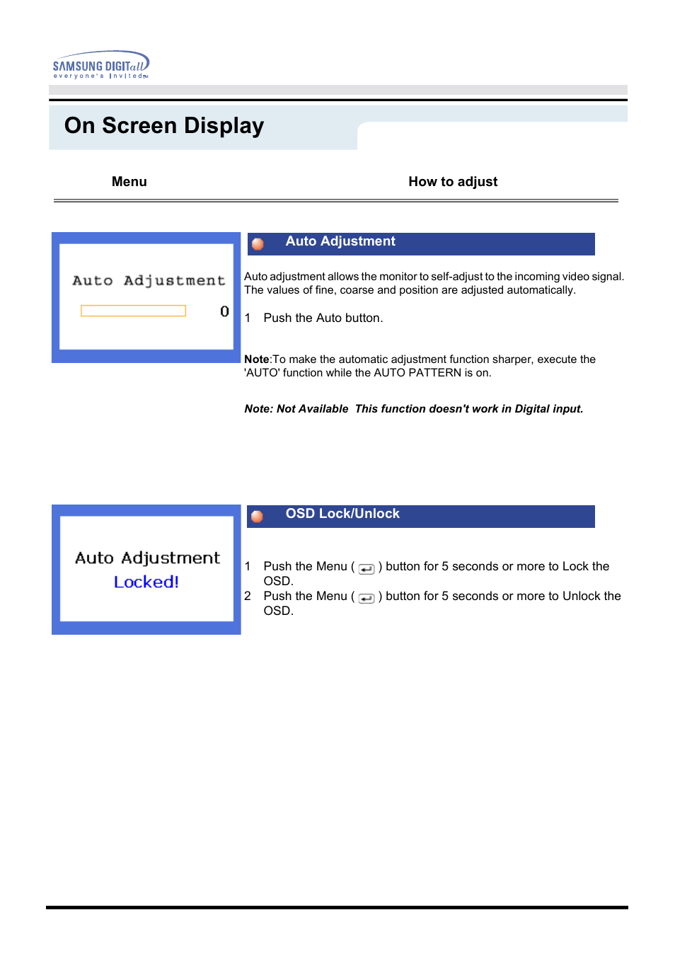 On screen display | Samsung 151P User Manual | Page 28 / 51