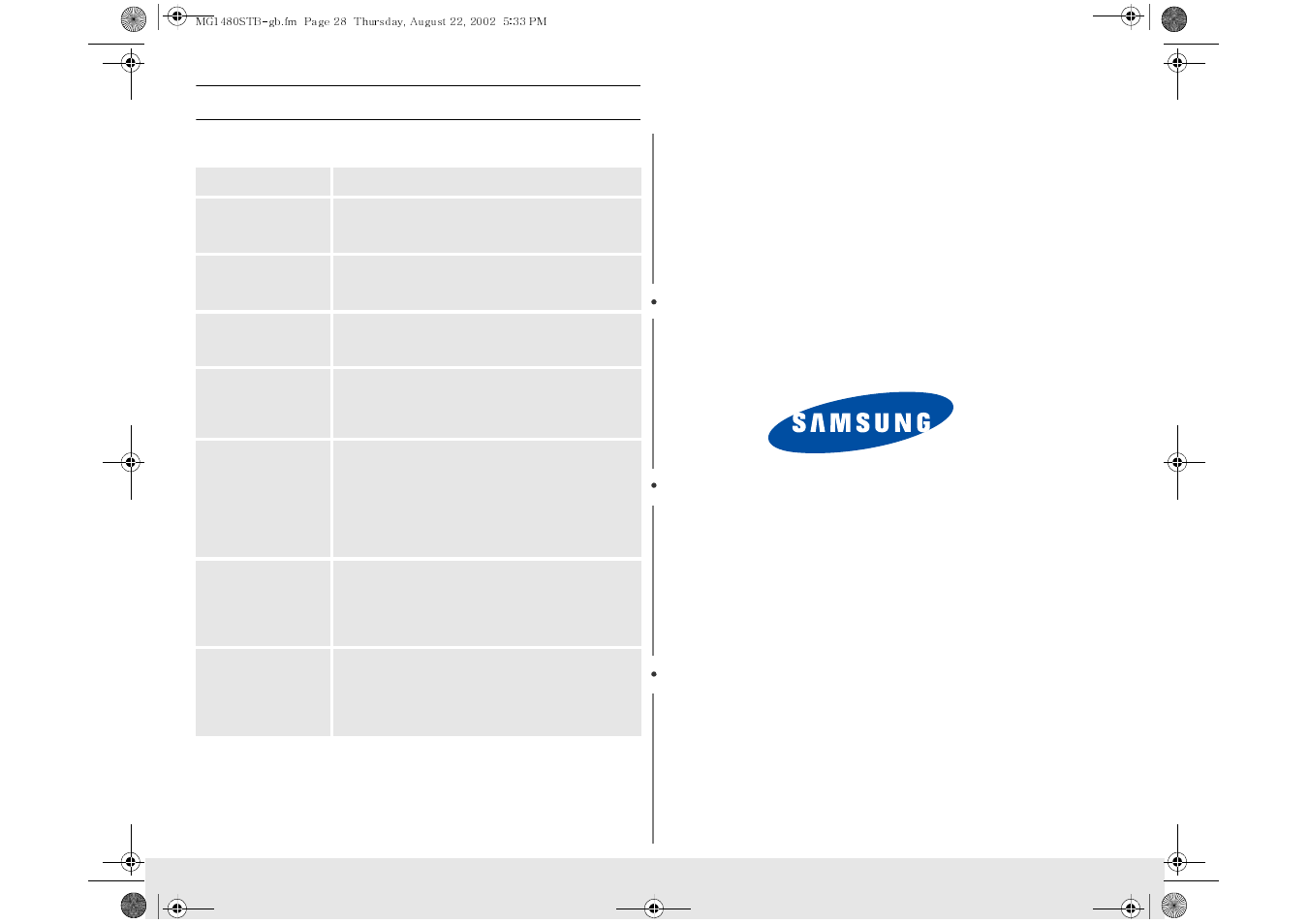 Quick reference | Samsung MG1480STB User Manual | Page 28 / 28