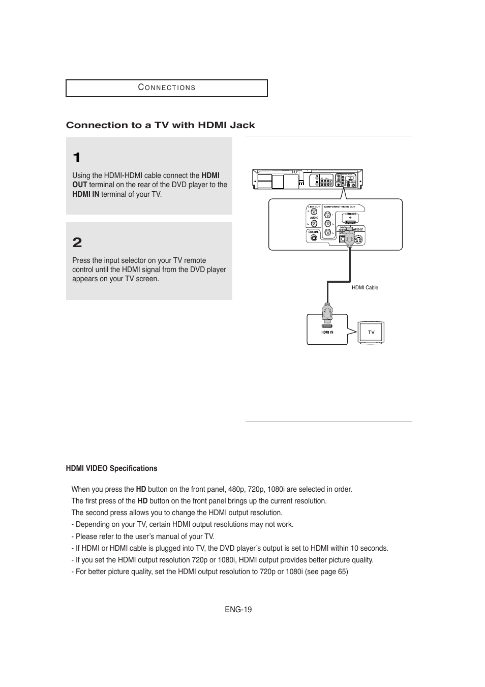 Connection to a tv with hdmi jack | Samsung AK68-00956L/01 User Manual | Page 19 / 95