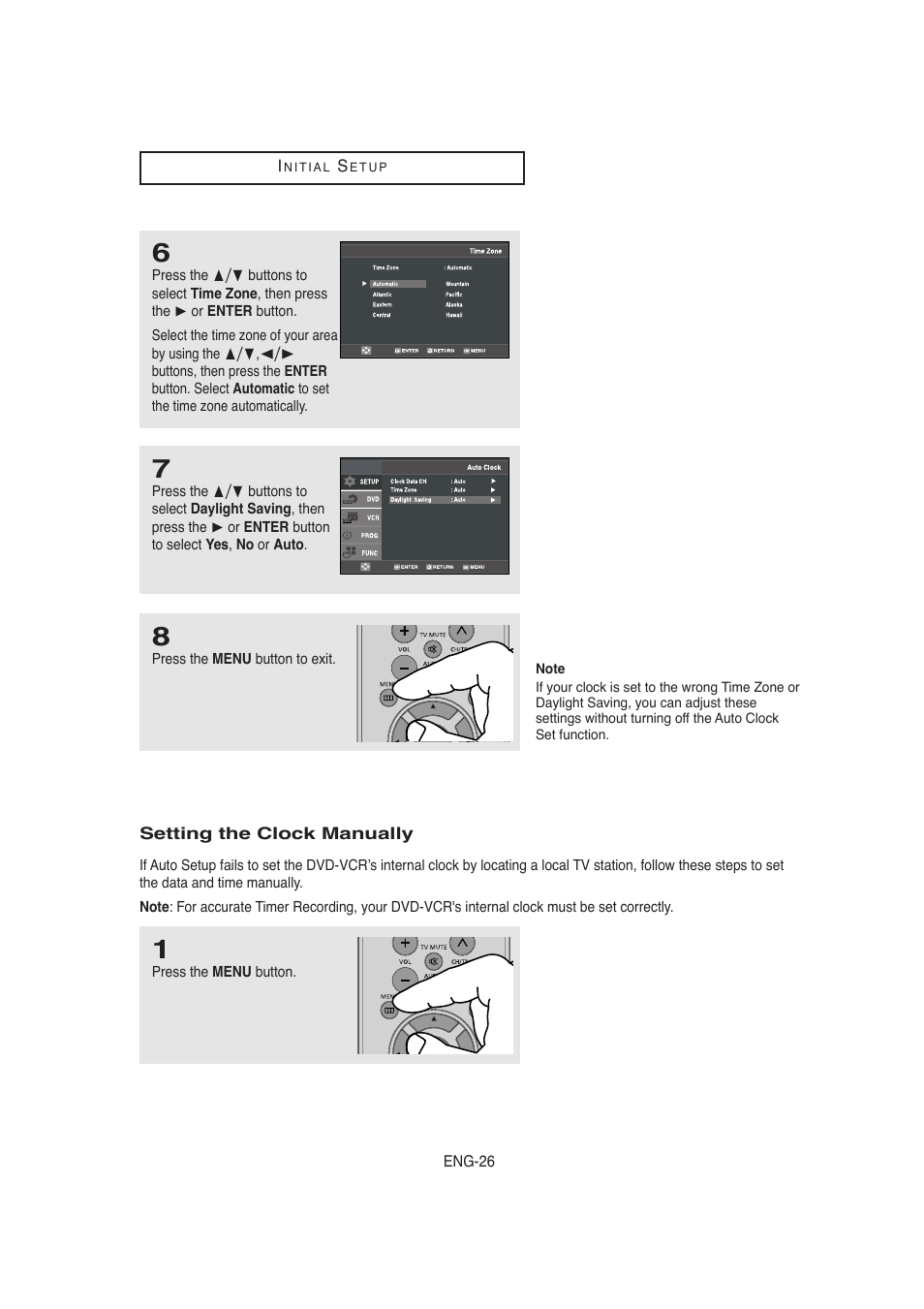 Setting the clock manually | Samsung AK68-00956L/01 User Manual | Page 26 / 95