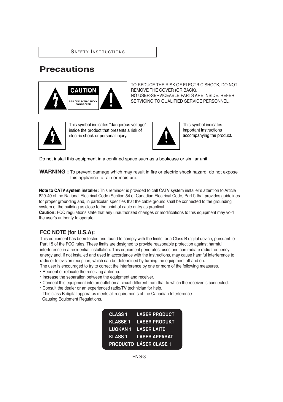 Precautions | Samsung AK68-00956L/01 User Manual | Page 3 / 95