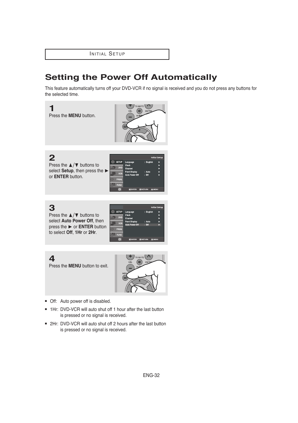 Setting the power off automatically | Samsung AK68-00956L/01 User Manual | Page 32 / 95