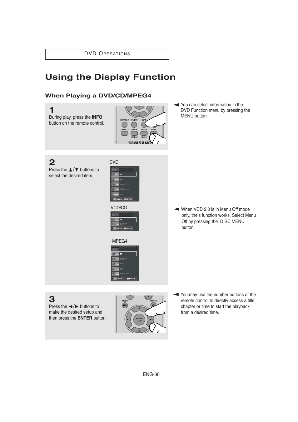 Using the display function | Samsung AK68-00956L/01 User Manual | Page 36 / 95