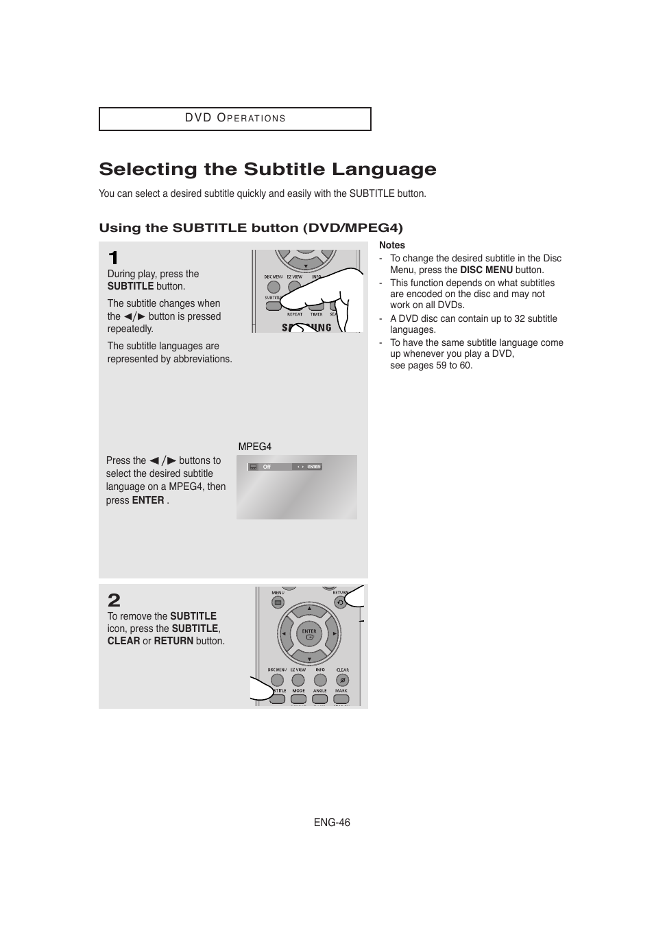 Selecting the subtitle language | Samsung AK68-00956L/01 User Manual | Page 46 / 95