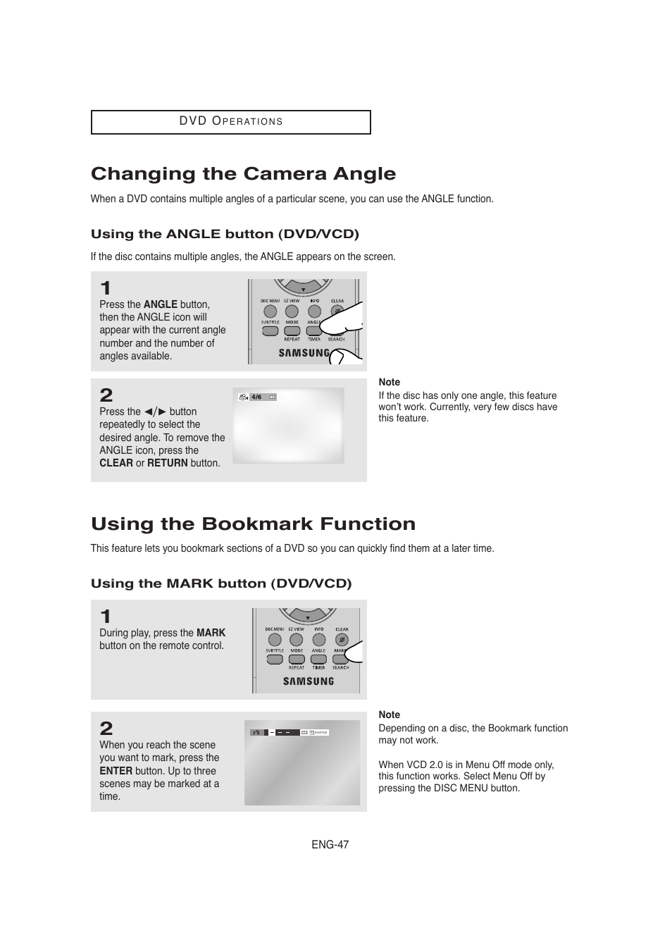 Changing the camera angle, Using the bookmark function | Samsung AK68-00956L/01 User Manual | Page 47 / 95