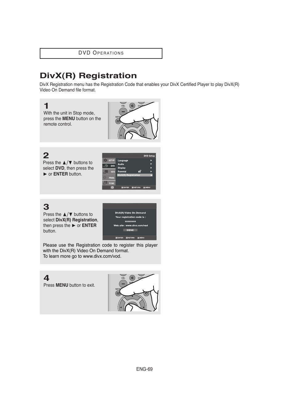 Divx(r) registration | Samsung AK68-00956L/01 User Manual | Page 69 / 95