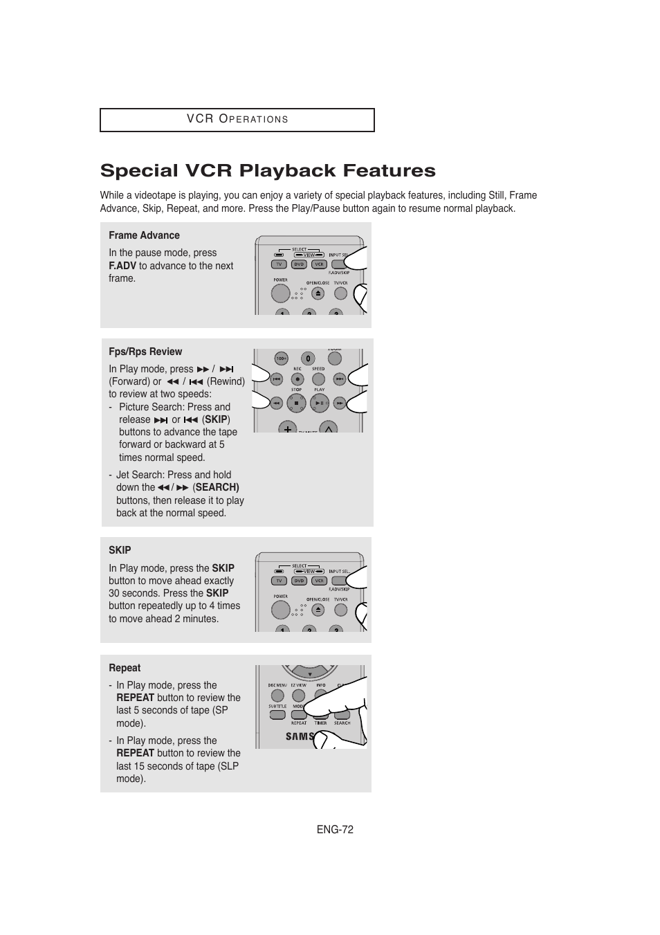 Special vcr playback features | Samsung AK68-00956L/01 User Manual | Page 72 / 95