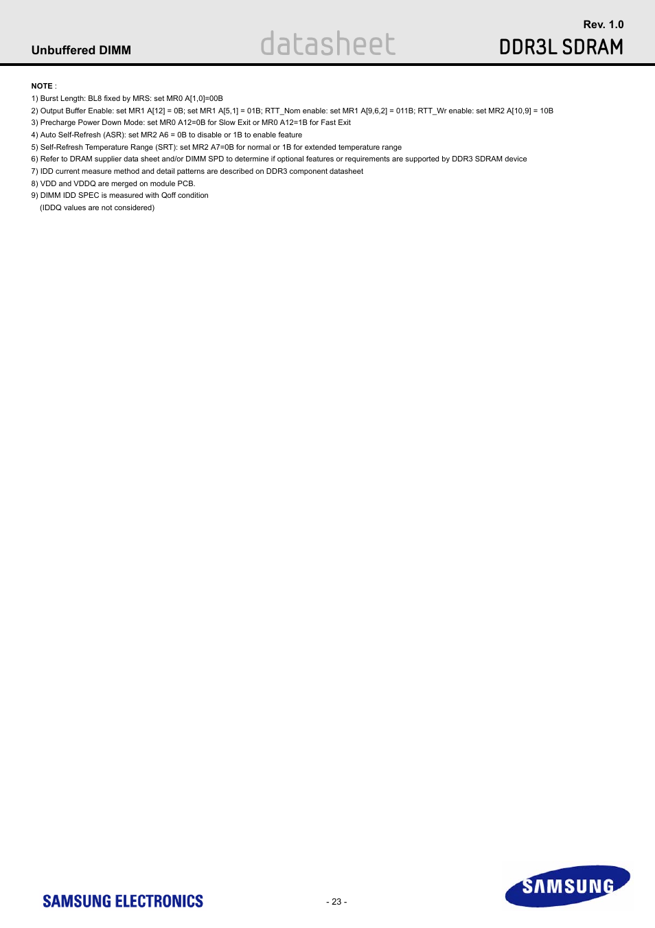 Datasheet, Ddr3l sdram | Samsung M391B5773DH0 User Manual | Page 23 / 36