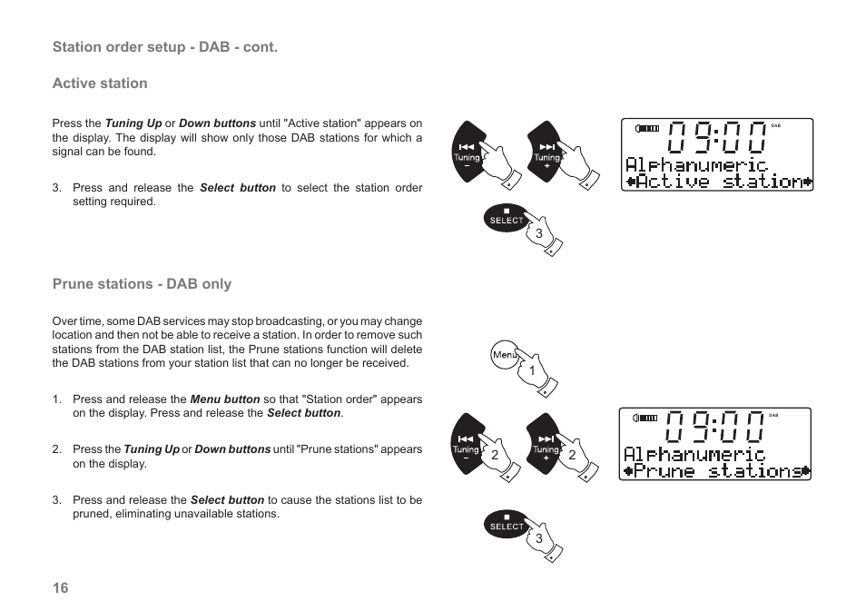 Prune stations - dab only | Samsung MP-43 User Manual | Page 18 / 52