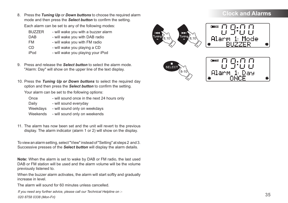 Clock and alarms | Samsung MP-43 User Manual | Page 37 / 52