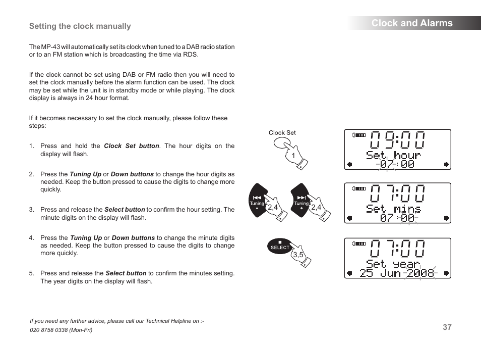 Clock and alarms | Samsung MP-43 User Manual | Page 39 / 52