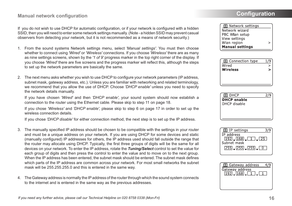 Conﬁguration, Manual network conﬁguration | Samsung STREAM 83I User Manual | Page 17 / 96