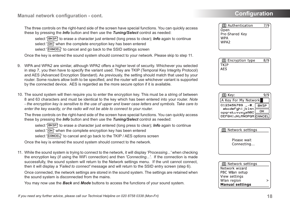 Conﬁguration, Manual network conﬁguration - cont | Samsung STREAM 83I User Manual | Page 19 / 96
