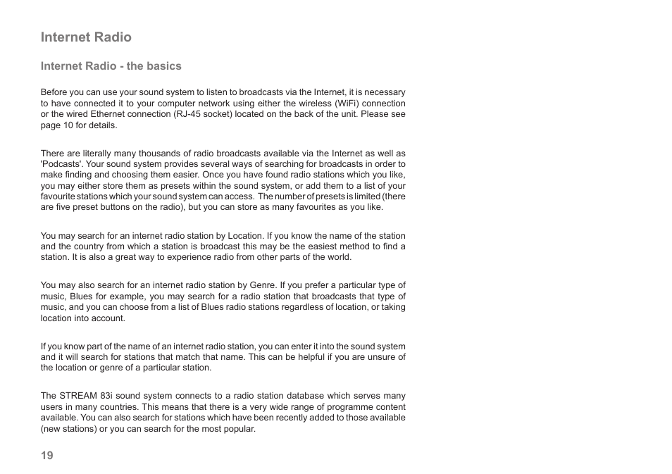 Internet radio | Samsung STREAM 83I User Manual | Page 20 / 96
