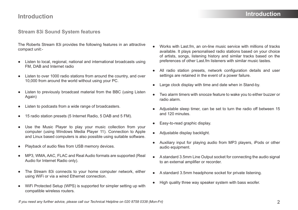 Introduction, Stream 83i sound system features | Samsung STREAM 83I User Manual | Page 3 / 96