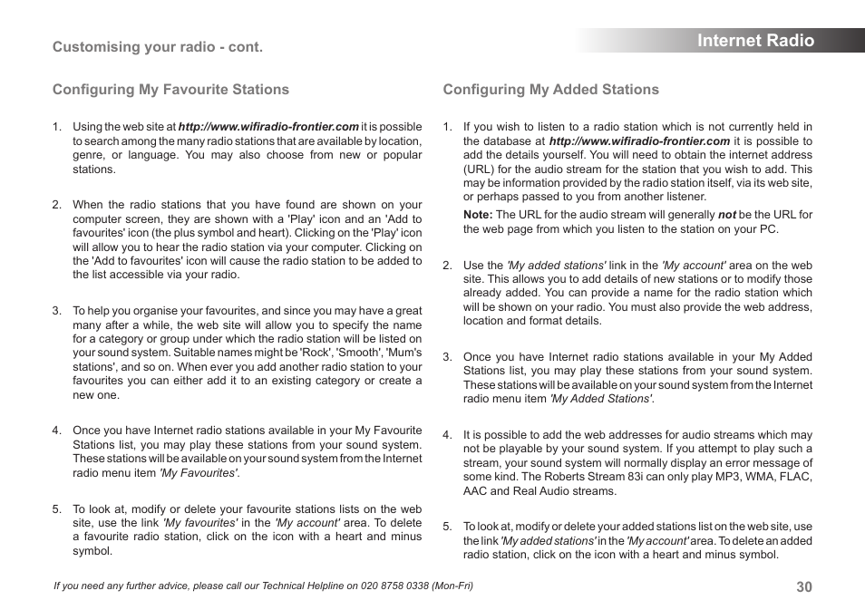 Internet radio, Conﬁguring my added stations | Samsung STREAM 83I User Manual | Page 31 / 96