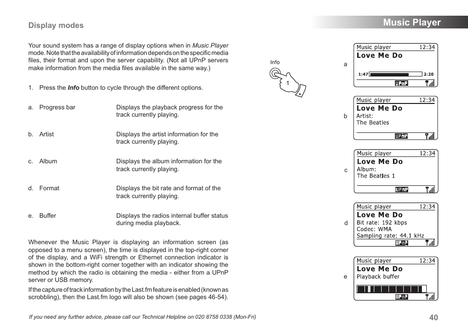 Music player, Display modes | Samsung STREAM 83I User Manual | Page 41 / 96