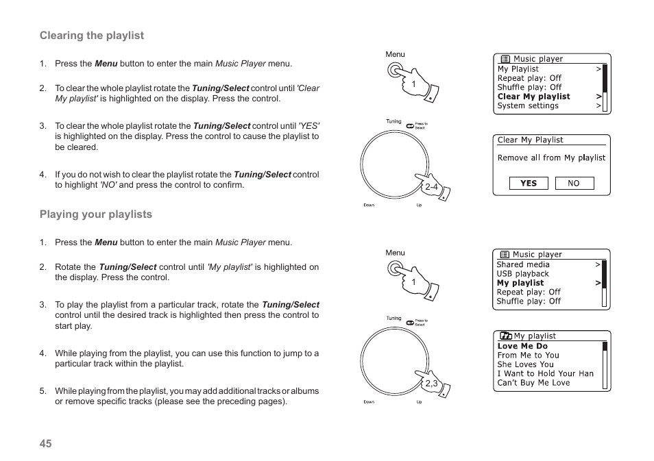 Clearing the playlist, Playing your playlists | Samsung STREAM 83I User Manual | Page 46 / 96