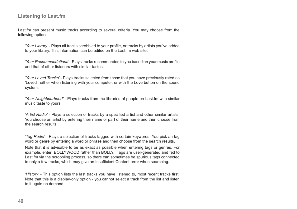 Listening to last.fm | Samsung STREAM 83I User Manual | Page 50 / 96