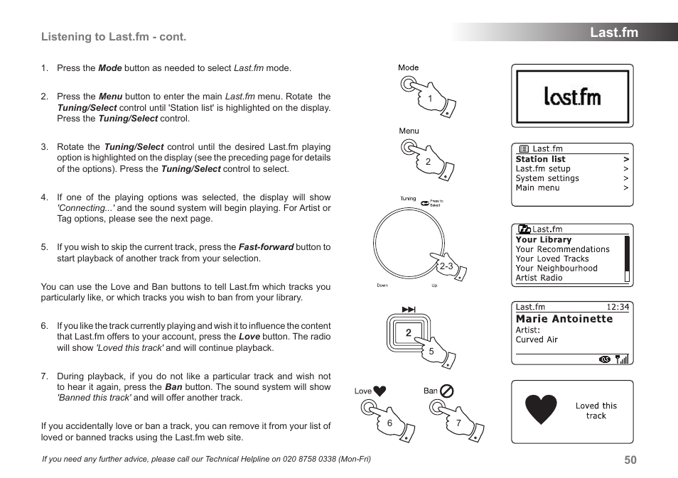 Last.fm, Listening to last.fm - cont | Samsung STREAM 83I User Manual | Page 51 / 96
