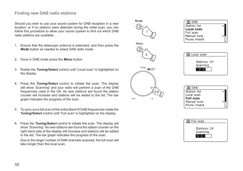 Finding new dab radio stations | Samsung STREAM 83I User Manual | Page 60 / 96