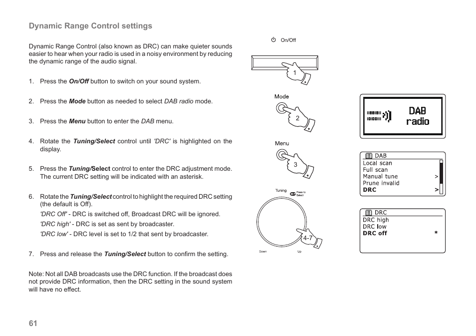 Dynamic range control settings | Samsung STREAM 83I User Manual | Page 62 / 96