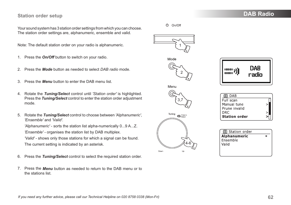 Dab radio, Station order setup | Samsung STREAM 83I User Manual | Page 63 / 96
