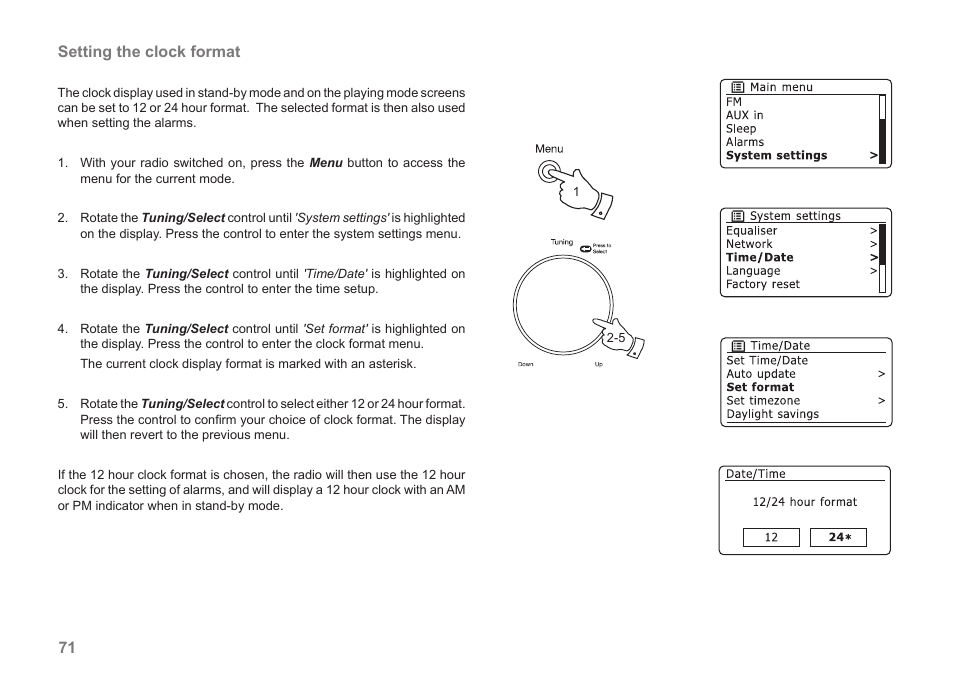 71 setting the clock format | Samsung STREAM 83I User Manual | Page 72 / 96