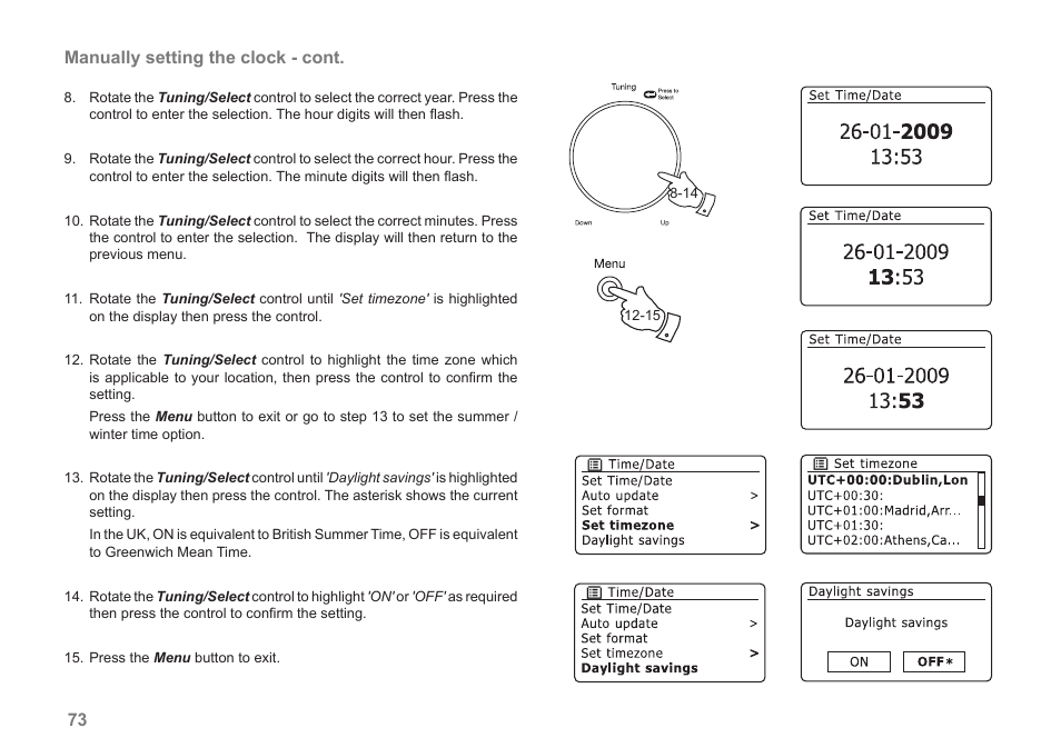 73 manually setting the clock - cont | Samsung STREAM 83I User Manual | Page 74 / 96