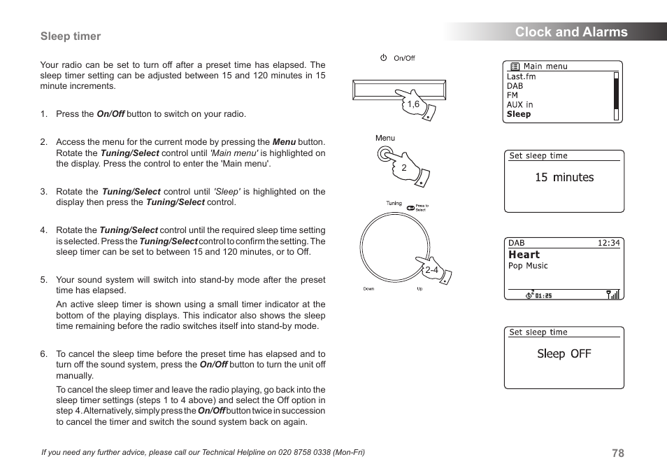 Clock and alarms, Sleep timer | Samsung STREAM 83I User Manual | Page 79 / 96