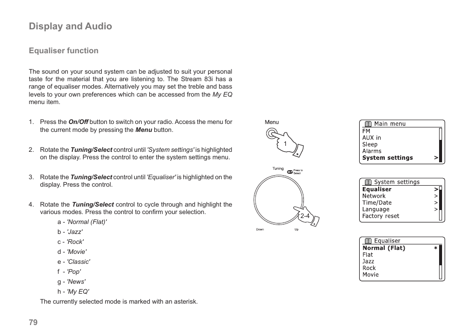 Display and audio, Equaliser function | Samsung STREAM 83I User Manual | Page 80 / 96
