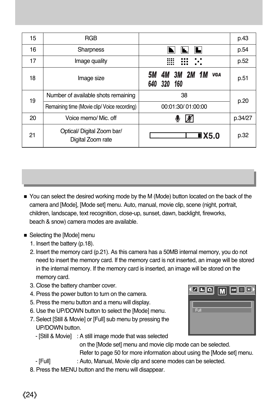 Lcd monitor indicator, Changing the recording mode | Samsung Digimax i5 User Manual | Page 24 / 148