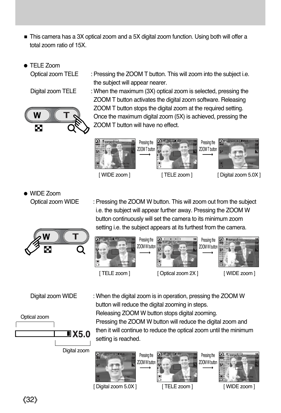 Zoom w/ t button | Samsung Digimax i5 User Manual | Page 32 / 148