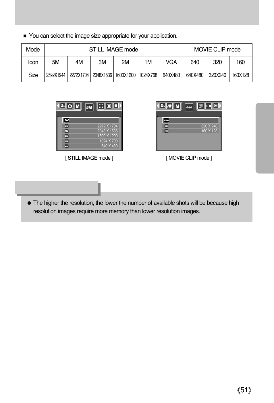Size, Information | Samsung Digimax i5 User Manual | Page 51 / 148