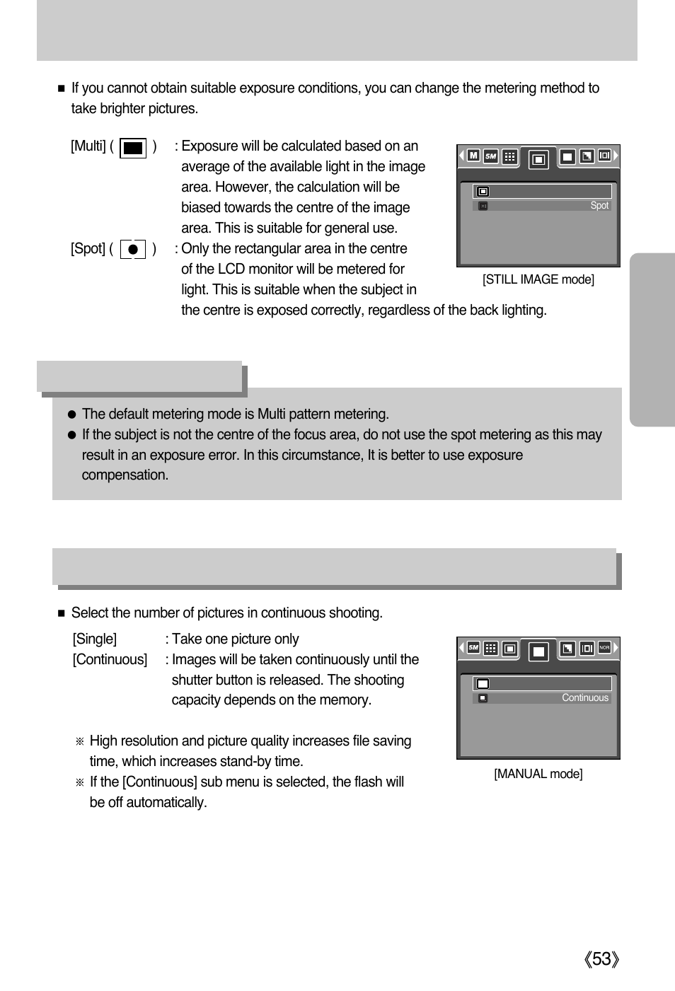 Metering, Information continuous shot | Samsung Digimax i5 User Manual | Page 53 / 148