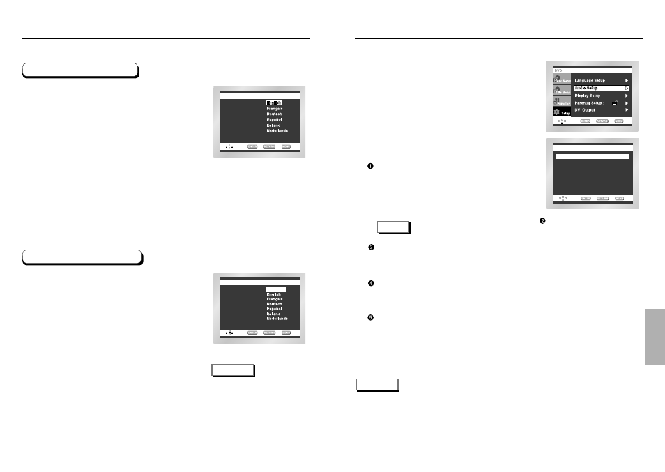 Setting up the language features, Setting up the audio options | Samsung DVD-HD935 User Manual | Page 21 / 26