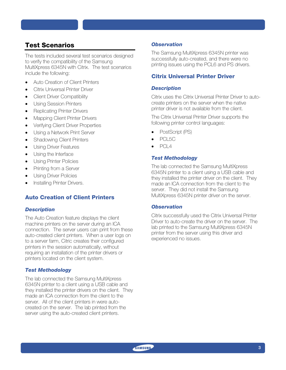 Test scenarios | Samsung 6345N User Manual | Page 3 / 10