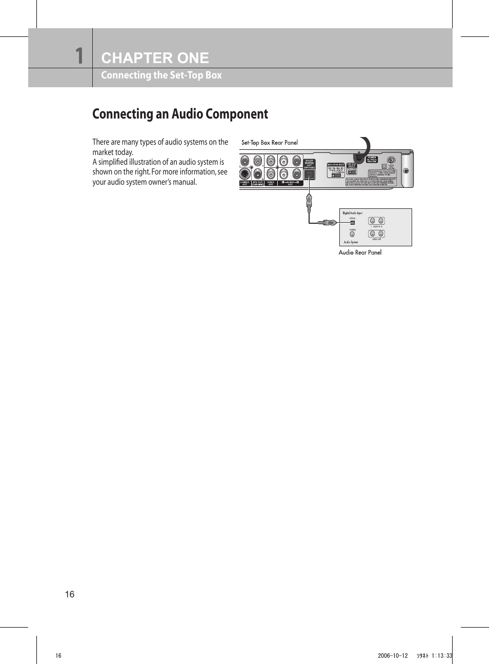 Connecting an audio component, Chapter one | Samsung DTB-H260F User Manual | Page 10 / 28