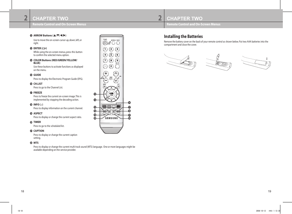 Installing the batteries, Chapter two | Samsung DTB-H260F User Manual | Page 12 / 28