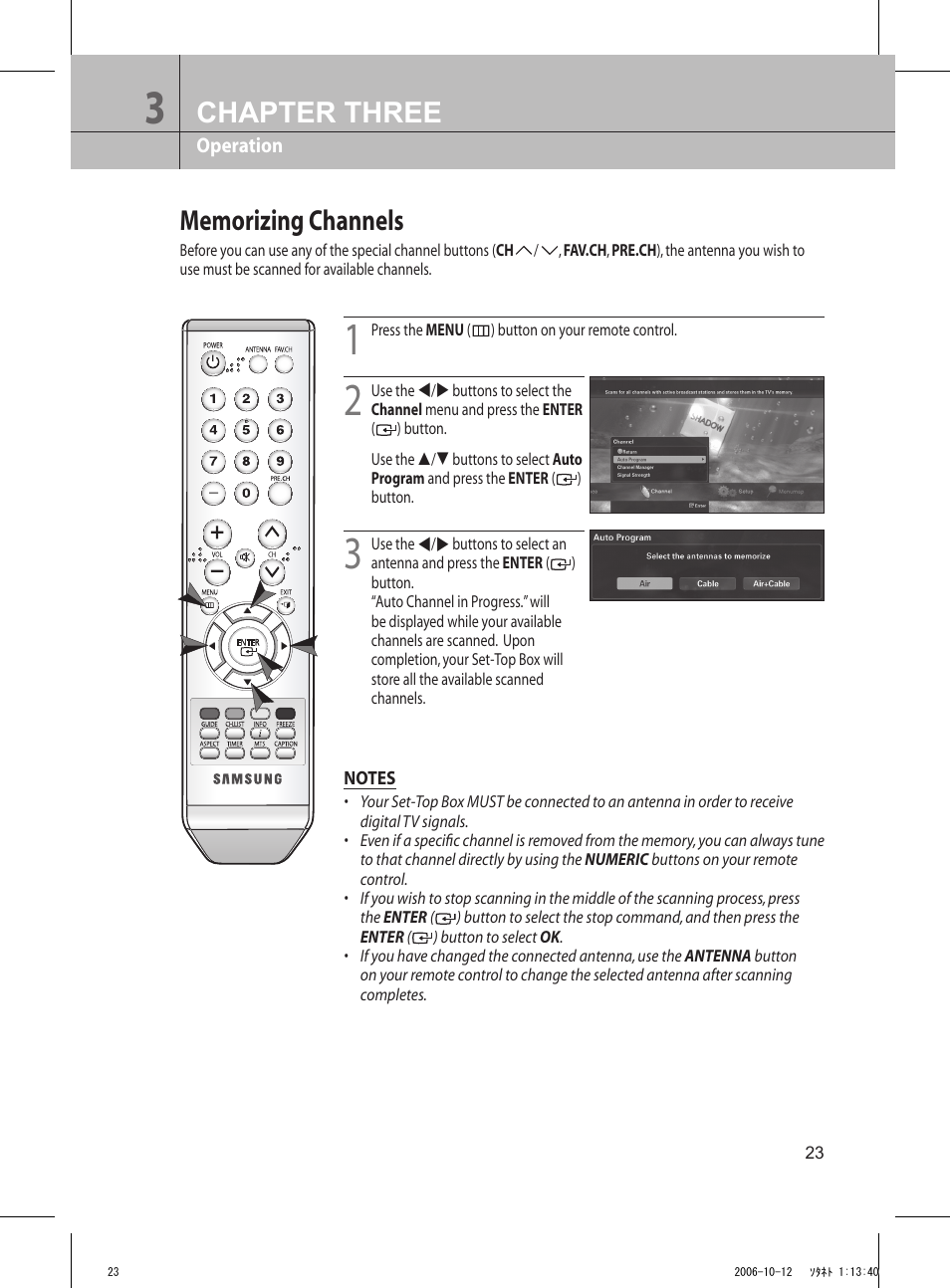 Memorizing channels, Chapter three | Samsung DTB-H260F User Manual | Page 15 / 28