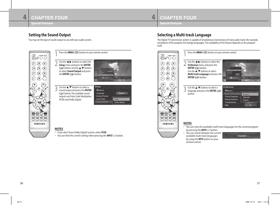 Setting the sound output, Selecting a multi-track language, Chapter four | Samsung DTB-H260F User Manual | Page 23 / 28