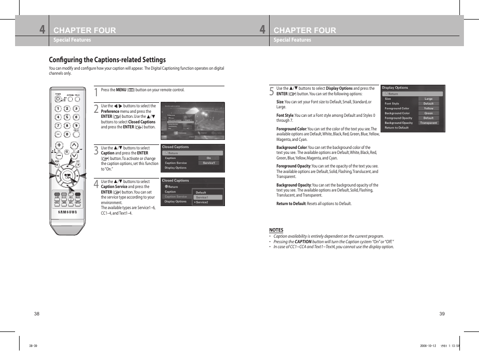 Configuring the captions-related settings, Conﬁguring the captions-related settings, Chapter four | Samsung DTB-H260F User Manual | Page 24 / 28