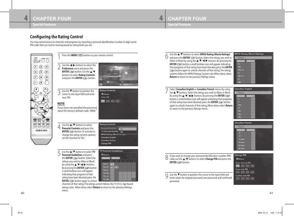 Configuring the rating control, Conﬁguring the rating control, Chapter four | Samsung DTB-H260F User Manual | Page 25 / 28