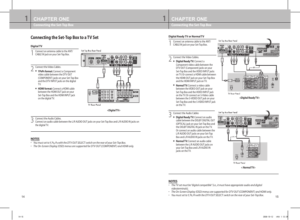 Connecting the set-top box to a tv set, Chapter one | Samsung DTB-H260F User Manual | Page 9 / 28