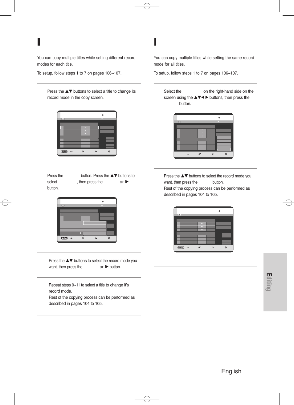 Editing, English - 109, Enter or | Button | Samsung DVD-HR720/ User Manual | Page 109 / 168