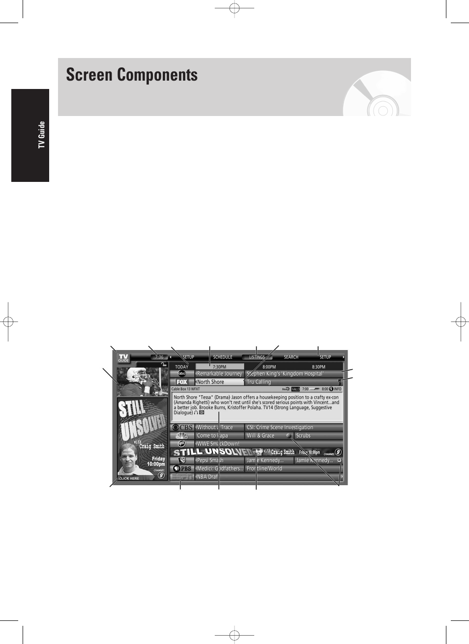 Screen components, 134 - english, Tv guide | Samsung DVD-HR720/ User Manual | Page 134 / 168