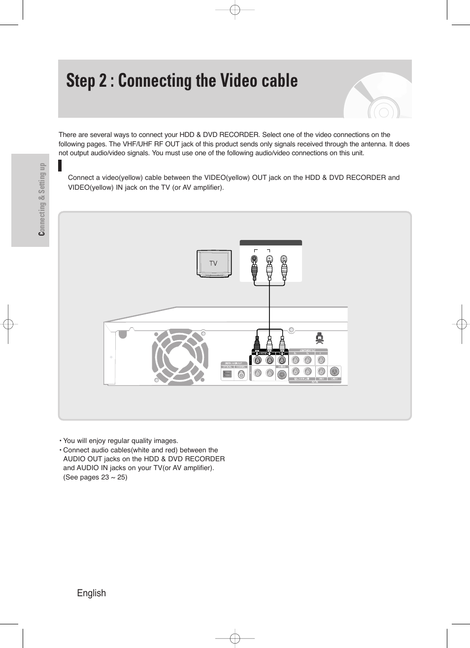 Step 2 : connecting the video cable, Connecting to a video input jack, 20 - english | Samsung DVD-HR720/ User Manual | Page 20 / 168